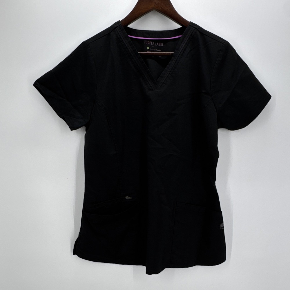 Purple Label Healing Hands Women's M Black Solid Medical Scrub Top - Picture 2 of 13